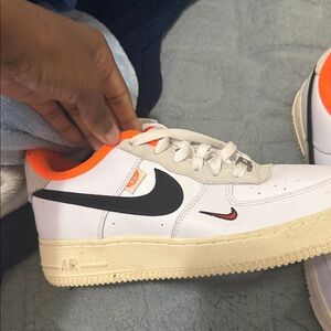 Nike White and Orange Air Force 1 Sneakers